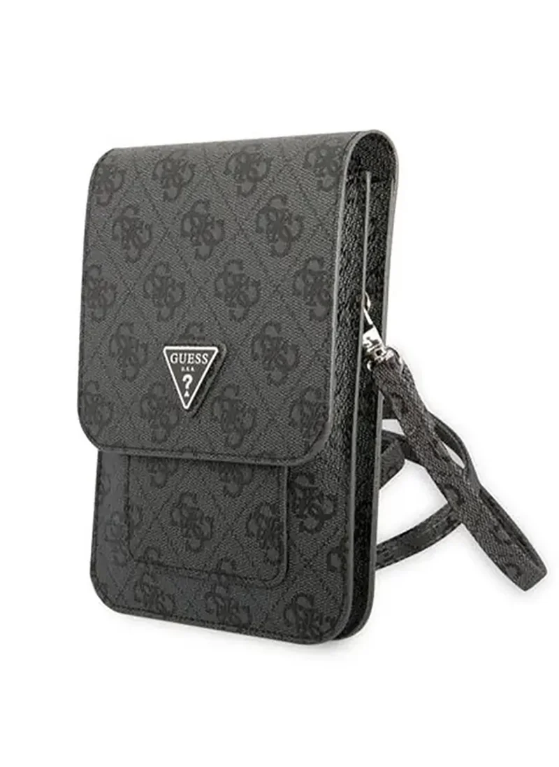 GUESS 4G Wallet with Cord & Triangle Logo, High-Quality ECO PU Leather, Enough Space for Cards, Cash, and Small Items - Black