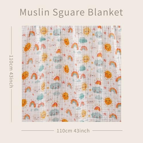 CoolaPeach Muslin Swaddle Blankets 6-Layer Cotton Baby Blankets for Boys & Girls 43"X43"Inches Receiving Blankets,Soft Skin-Friendly Baby Crib Blanket,Breathable Quilt Bedspread(Sunny) - Image 2