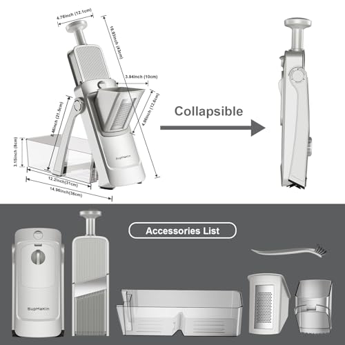 SupMaKin Upgrade Larger Safe Mandoline Slicer with Cheese Grater Potato Slicer for Chips, Vegetable & Food Cutter,Thickness Adjustable 0.1-8 mm, Kitchen Faster Slice (Only Slicer) - Image 2