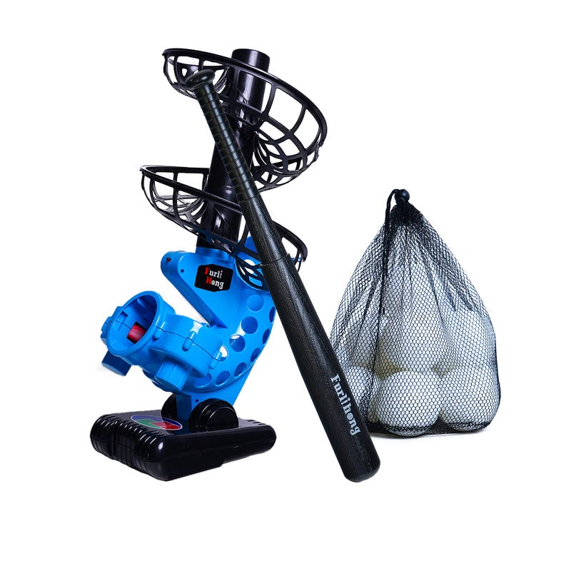 Furlihong 380BH Baseball Pitching Machine Battery Powered Angle Adjustable Comes with Bat and One Dozen Training Balls for Kids and Beginner