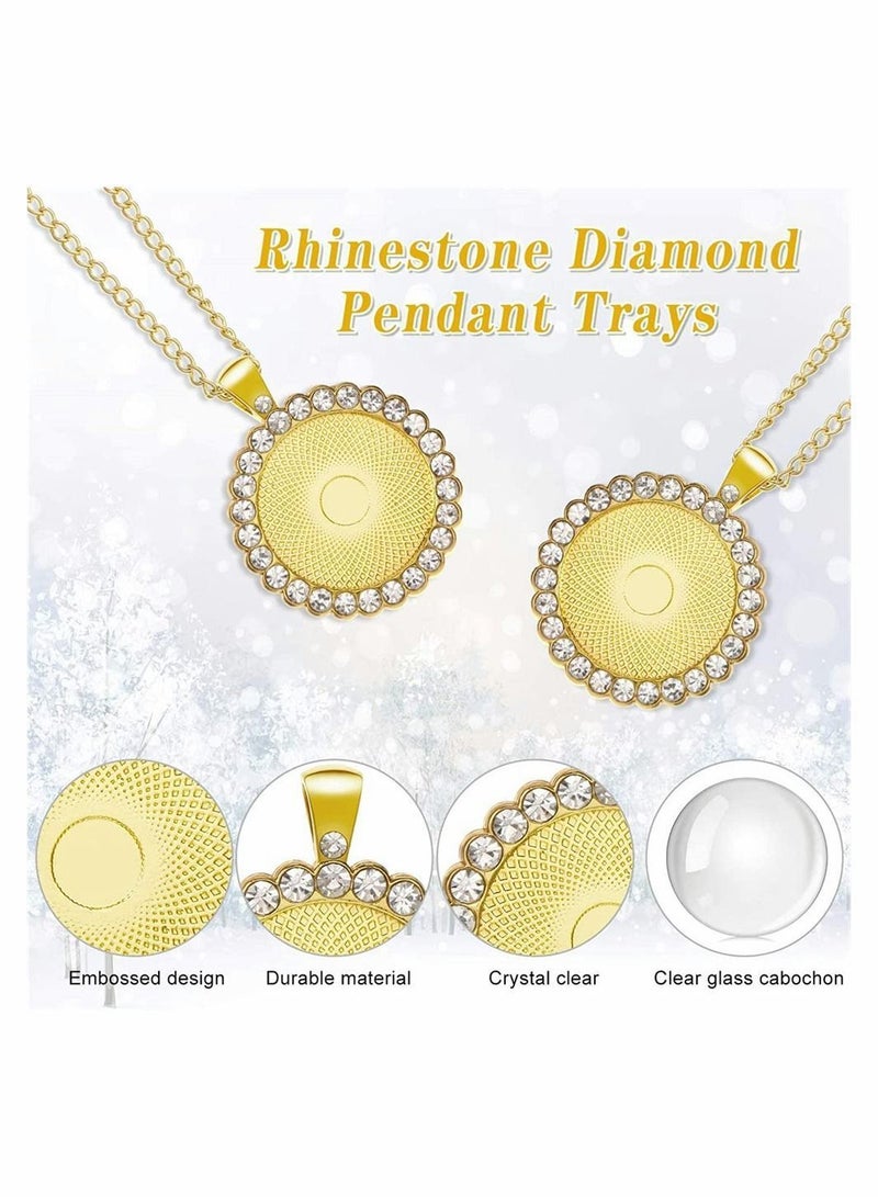 Y&D 12 Pieces Rhinestone Diamond Pendant Trays 25 mm Round Bezel and Transparent Glass Cabochons for Photo Jewelry Craft DIY Making (Gold)  - Image 3