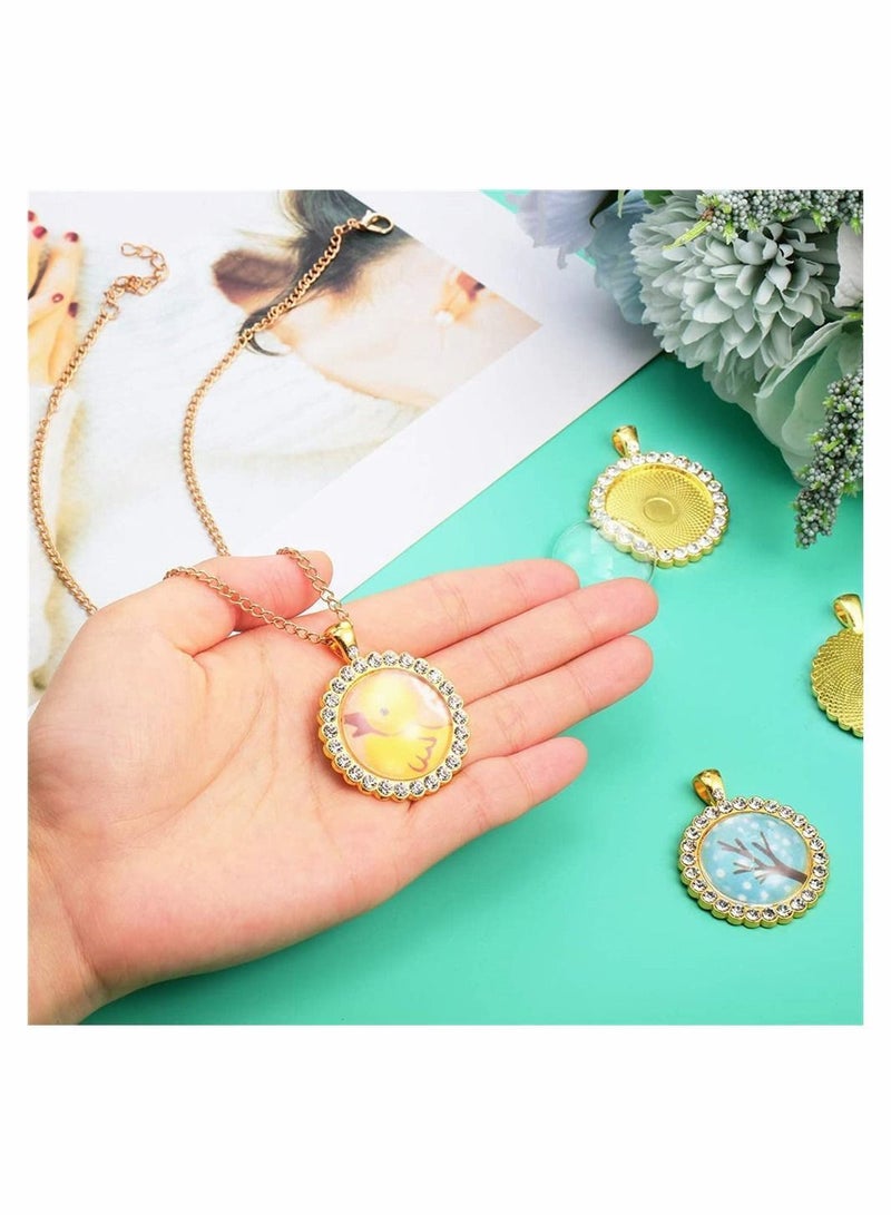 Y&D 12 Pieces Rhinestone Diamond Pendant Trays 25 mm Round Bezel and Transparent Glass Cabochons for Photo Jewelry Craft DIY Making (Gold)  - Image 5