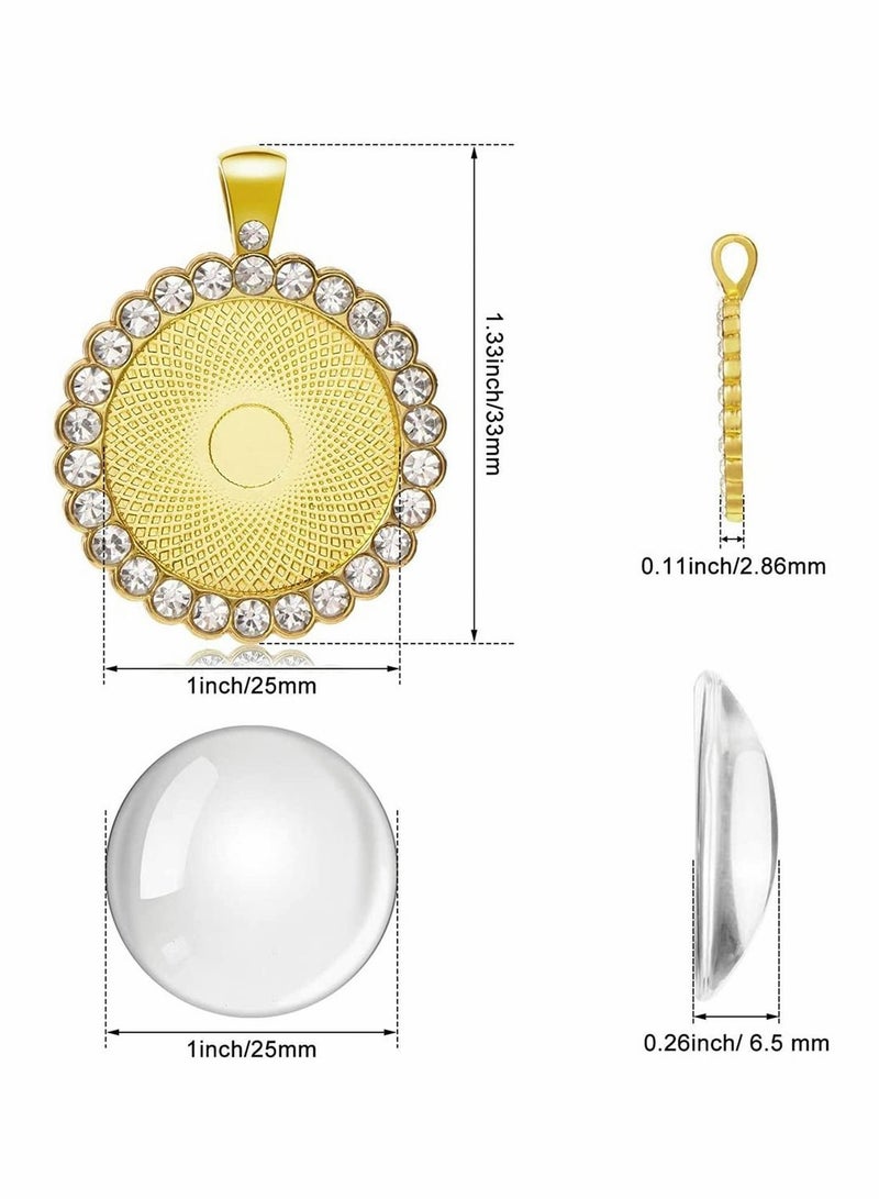 Y&D 12 Pieces Rhinestone Diamond Pendant Trays 25 mm Round Bezel and Transparent Glass Cabochons for Photo Jewelry Craft DIY Making (Gold)  - Image 2
