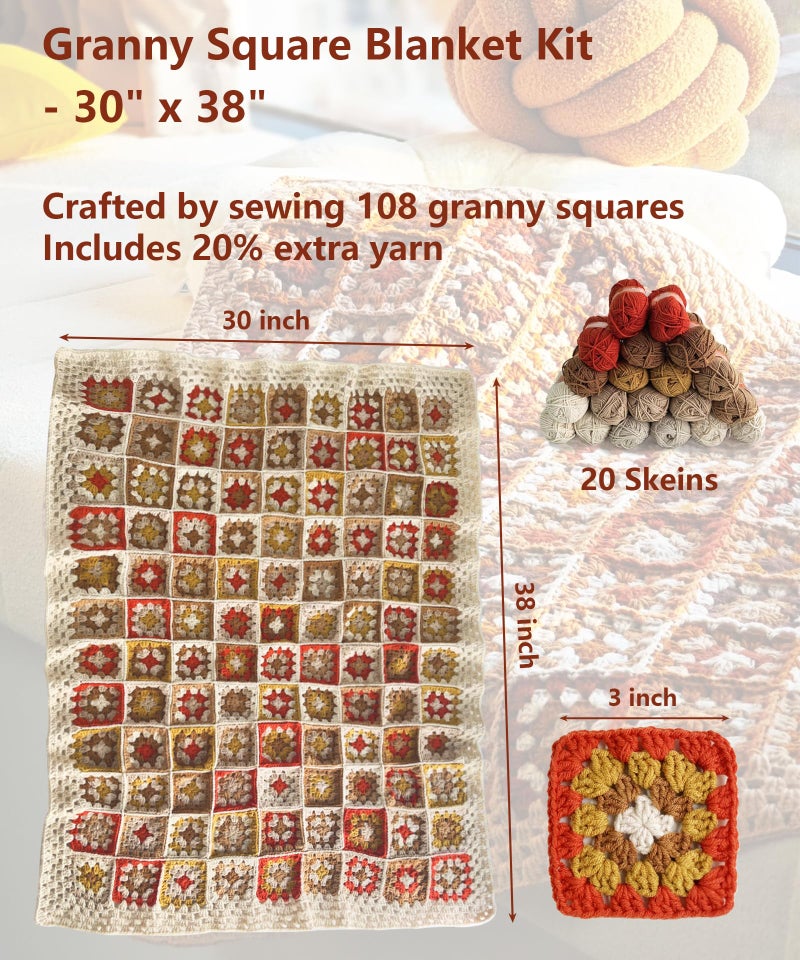 Kitcroet Crochet Kit, Complete Starter Kit for Beginners, Large Granny Squares Blanket with Video & Writtern Instructions, Easy to Learn Crochet Kit - Image 5