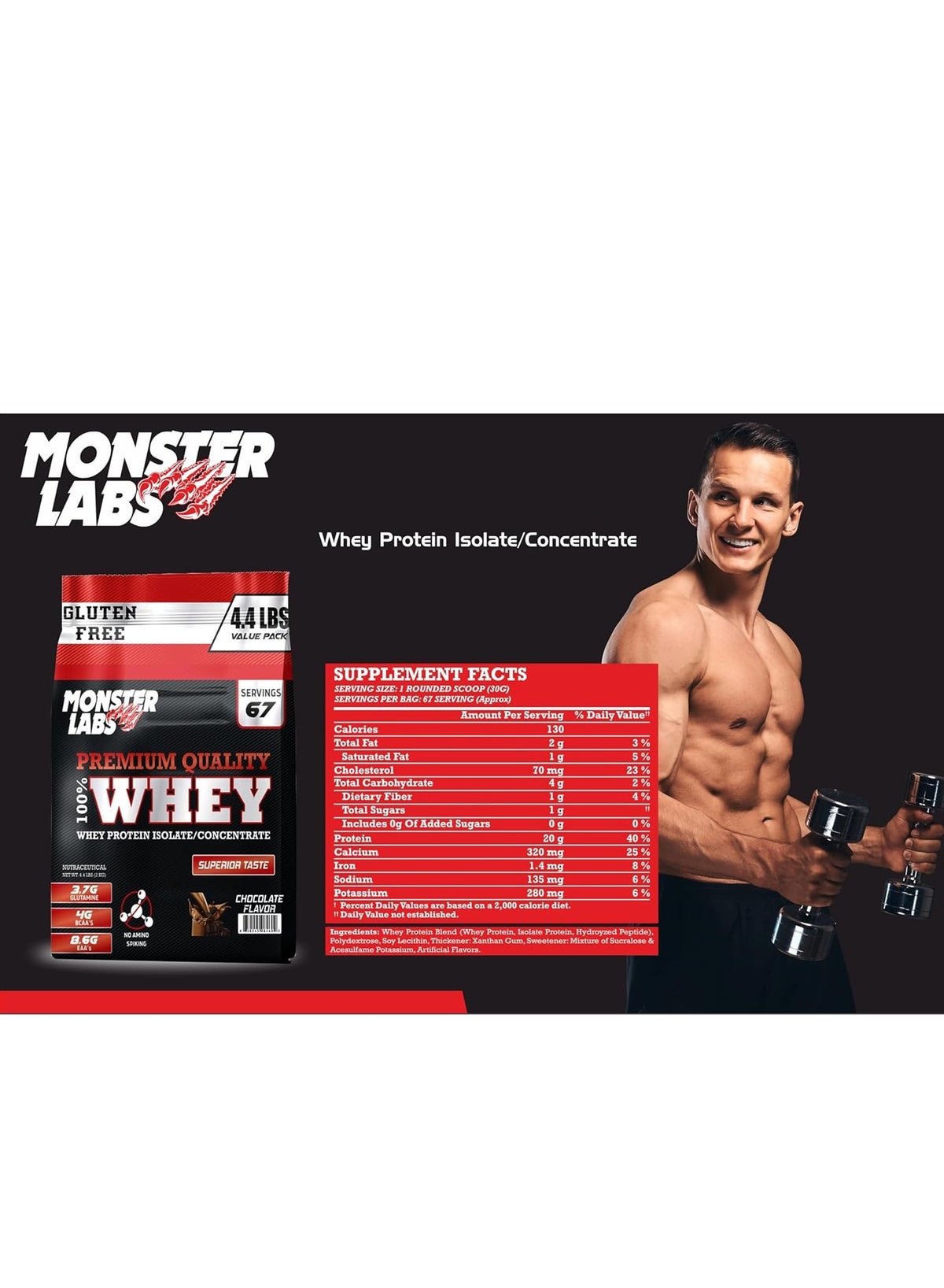 Monster Labs Vanilla 100% Whey Protein 4.4lb