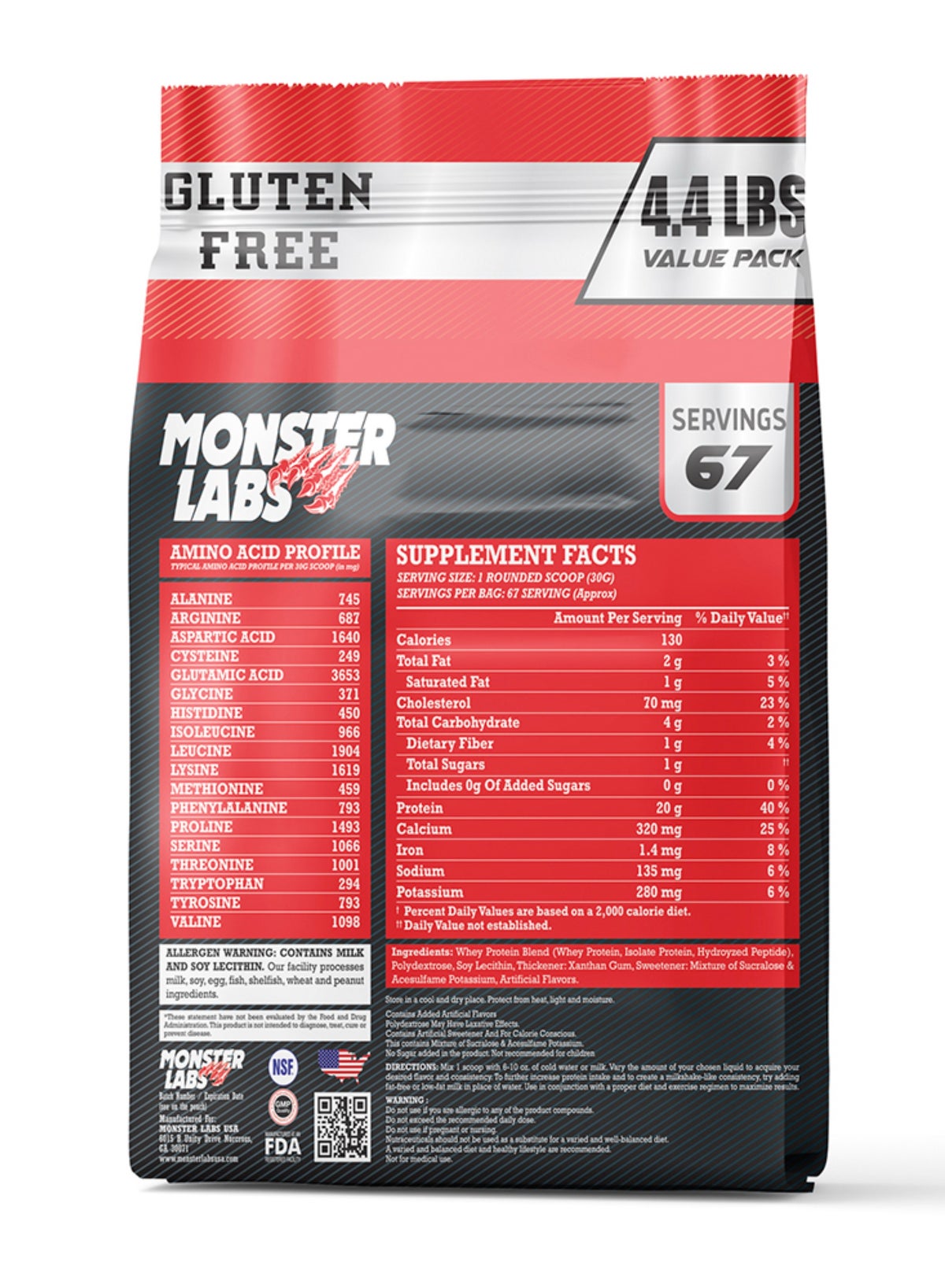 Monster Labs Vanilla 100% Whey Protein 4.4lb