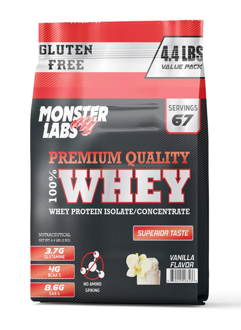 MONSTER LABS Monster Labs 100% Whey Protein Powder Primary Source Isolate, 20 Grams of Protein for Muscle Support and Recovery - Vanilla, 4.4 Lbs, 67 Servings  - Image 1