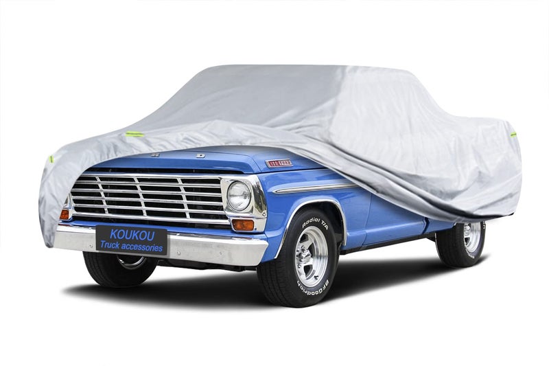 KouKou Truck Cover Waterproof All Weather 6 Layers Full Pickup Cover Universal Fit for Chevy C10 Ford F100 RAM 1500 Sierra 1500 Silverado 1500 Regular Cab Single Cab Truck up to 210 inches