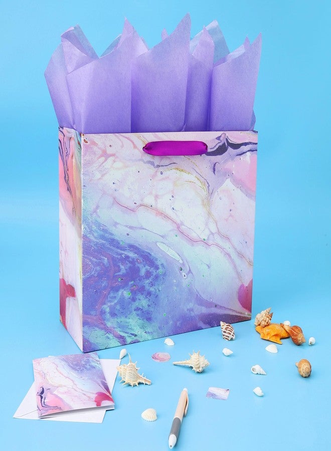 wishinside 13" Large Purple and Red Gift Bag Set with Greeting Card and Tissue Paper(Marble Design) for Celebrating Birthdays, Mother's Day, Valentine's Day, Weddings, Anniversaries- 13”x5.2”x10.2”,1 Pcs - Image 5
