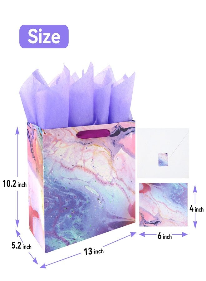 wishinside 13" Large Purple and Red Gift Bag Set with Greeting Card and Tissue Paper(Marble Design) for Celebrating Birthdays, Mother's Day, Valentine's Day, Weddings, Anniversaries- 13”x5.2”x10.2”,1 Pcs - Image 2