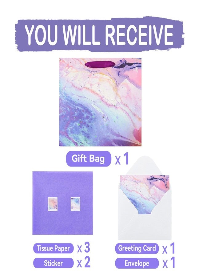 wishinside 13" Large Purple and Red Gift Bag Set with Greeting Card and Tissue Paper(Marble Design) for Celebrating Birthdays, Mother's Day, Valentine's Day, Weddings, Anniversaries- 13”x5.2”x10.2”,1 Pcs - Image 3