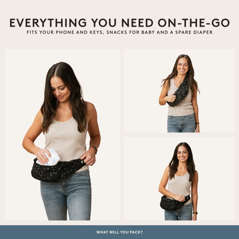 TULA Baby Tula Lite Ripstop Nylon Compact Baby Carrier, Lightweight & Ergonomic Carrier for Travel w/Convenient Storage Hip Pouch, Multiple Carrying Positions for 12lbs to 30lbs - Discover (Black/Stars) - Image 2