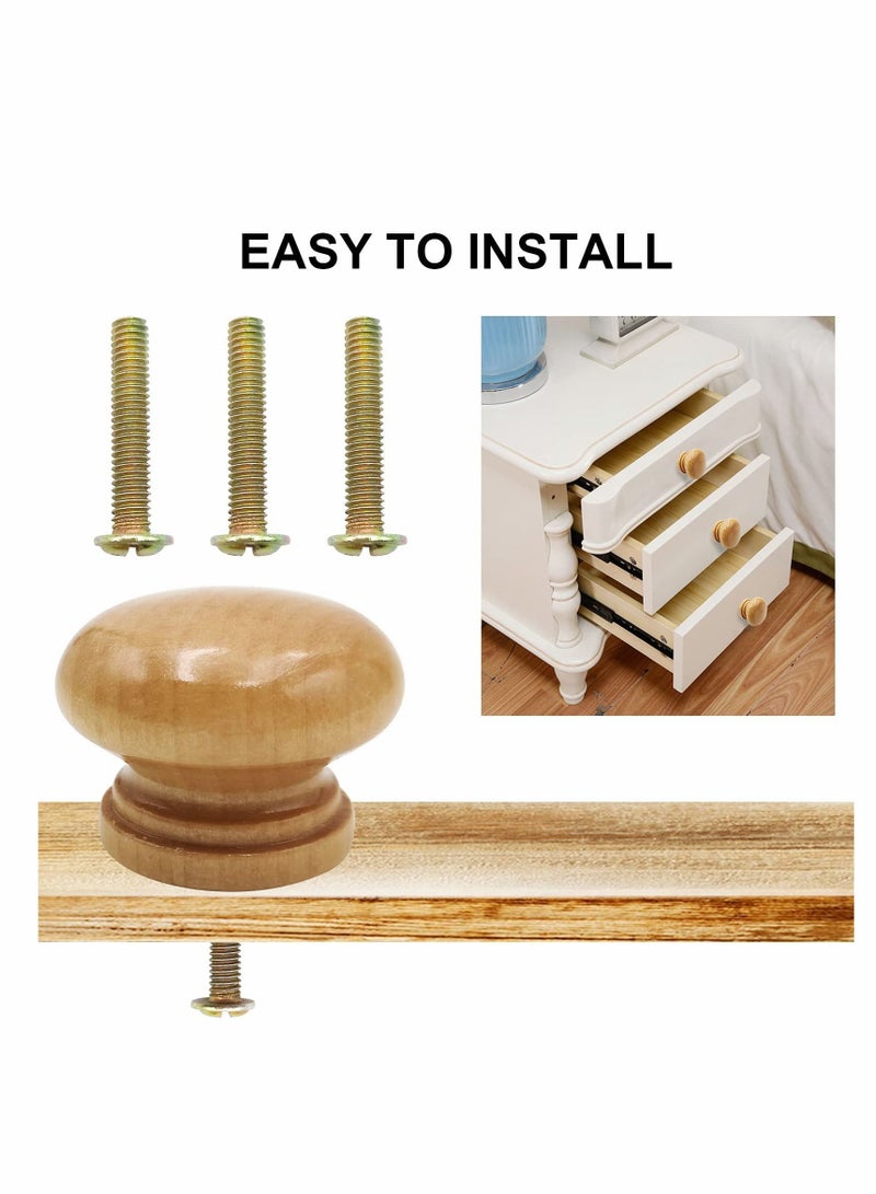 Excefore Round Wood Cabinet Knobs Mushroom Shape Wooden Pulls for Drawer Dresser Cupboard Wardrobe  - Image 2