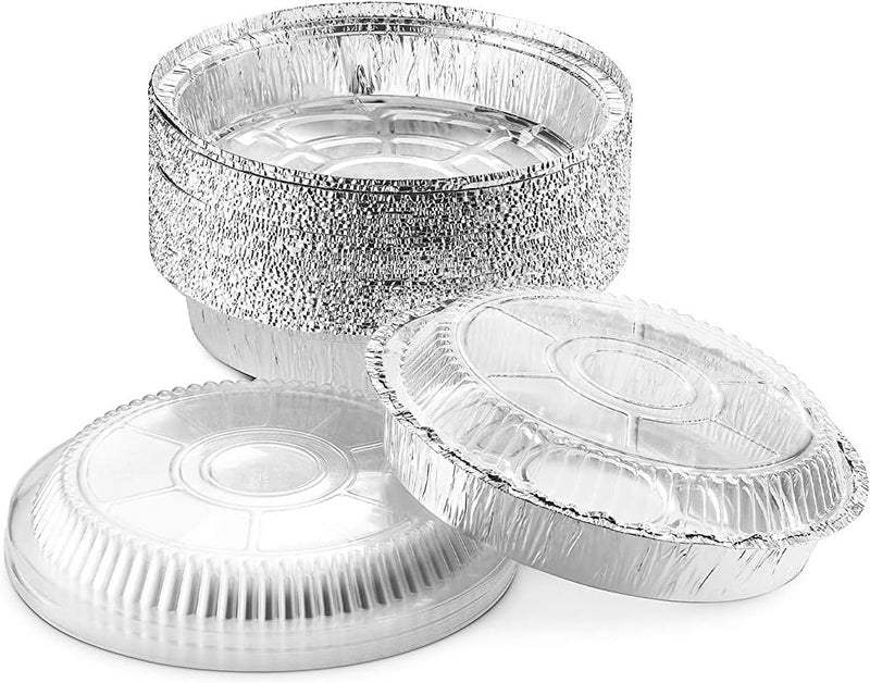 Mr. Miracle Pack of 40 Disposable Aluminum Foil Pans with Clear Lids –8 Inch Circular Aluminum Pans, Ideal for Baking, Storing, Heating, Serving - Round Foil Pans with Lids - Image 2