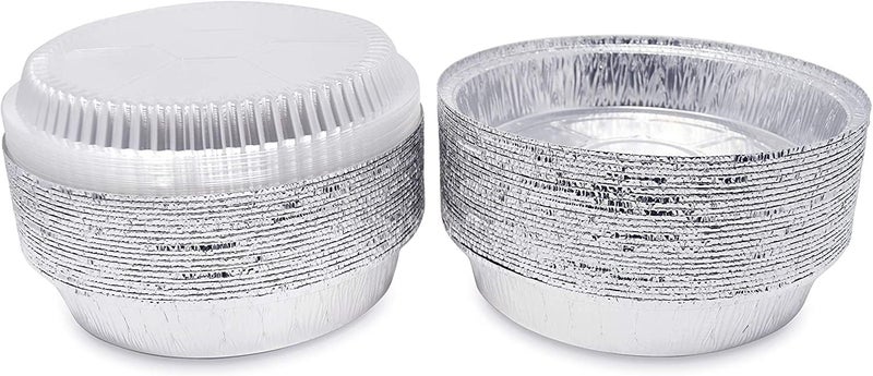 Mr. Miracle Pack of 40 Disposable Aluminum Foil Pans with Clear Lids –8 Inch Circular Aluminum Pans, Ideal for Baking, Storing, Heating, Serving - Round Foil Pans with Lids - Image 5