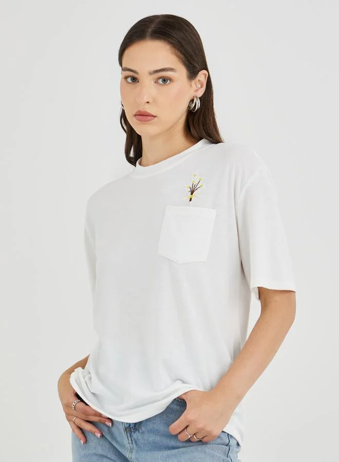 Take Two Floral Embroidered Round Neck T-Shirt