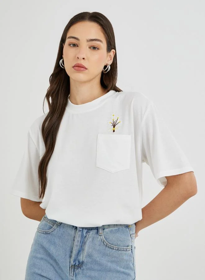 Take Two Floral Embroidered Round Neck T-Shirt