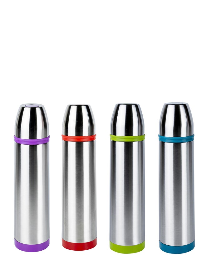 زجاجة نيسان مزدوجة الجدار مع شريط ملون، فضي بنفسجي، 500 مل