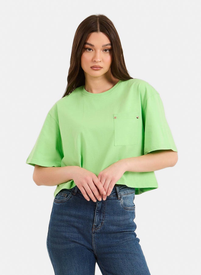 Premoda Women T-Shirt Cropped Green - Image 1