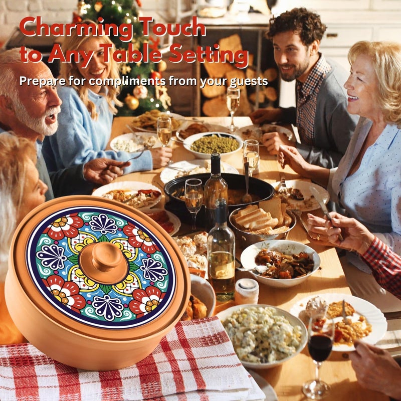woobud Authentic Terracotta Tortilla Warmer w Decorative Lid, Mexican Terra Cotta Tortilla Holder w Warmer Cloth, Traditional Clay Tortillas Container Heater & Tortillero, Talavera - Image 5