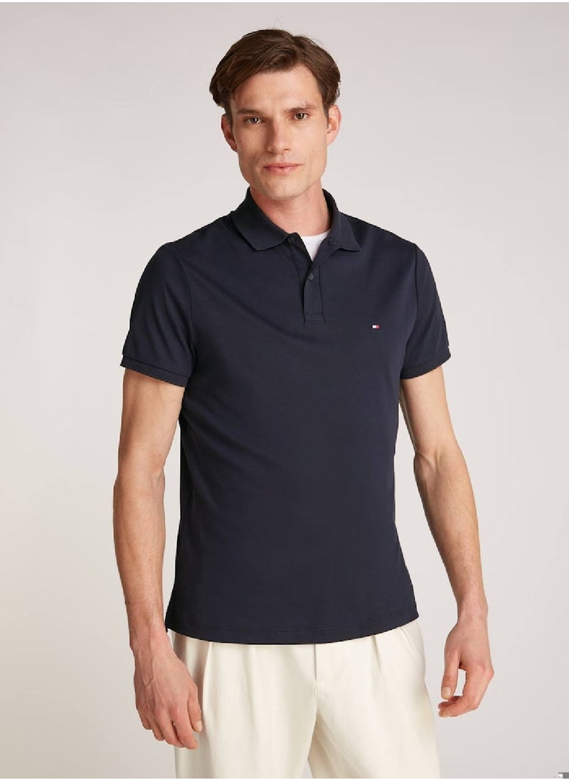 TOMMY HILFIGER Men's  Essential Regular Fit Flag Embroidery Polo , Blue - Cotton  - Image 1