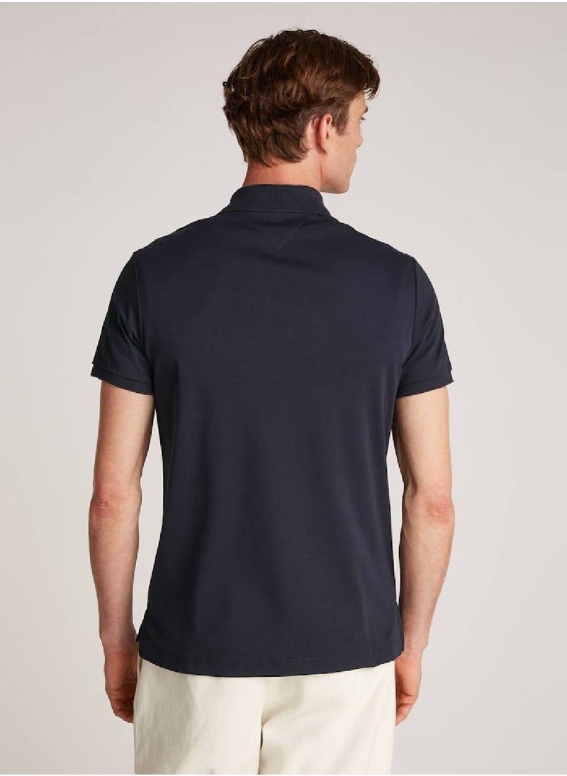 TOMMY HILFIGER Men's  Essential Regular Fit Flag Embroidery Polo , Blue - Cotton  - Image 3