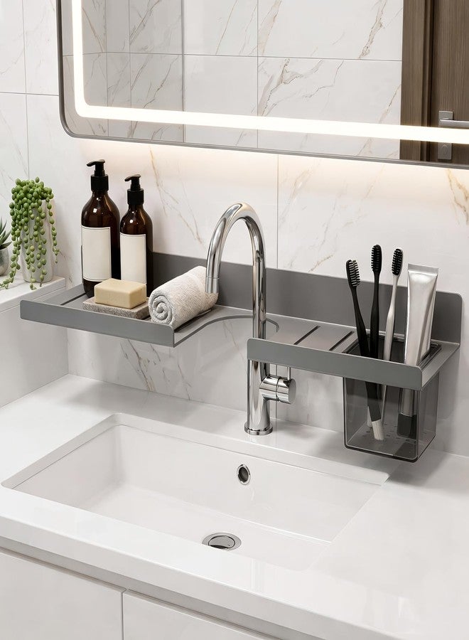 MIORAH 2feet Bath Shelves for Wash Basin | Bathroom Organiser Without Drill Self Adhesive| Tooth Brush Holder Bathroom Accessories & Stand Grey - Image 1