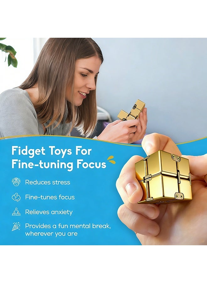 بيبلوسوم 3 pcs fidget toy cube set – sensory fidget pad, infinity cube stress reducer, anxiety relief toy for children and adults, portable finger toy for office, school, and relaxation (gold) - Image 4