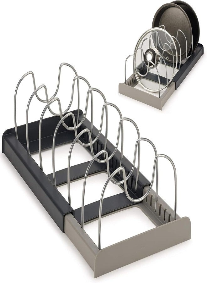 Deoxys Pot Rack -Expandable Pan Organizer for Cabinet,Pot Lid Holder with 7 Adjustable Compartment for Kitchen Cabinet Cookware Baking Frying Rack,Apricot - Image 1