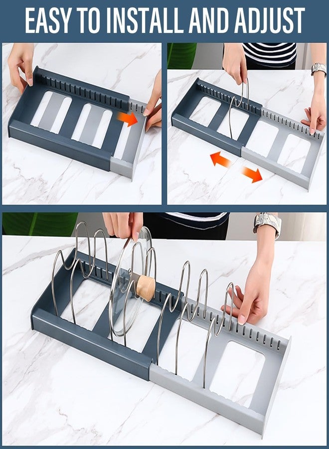 Deoxys Pot Rack -Expandable Pan Organizer for Cabinet,Pot Lid Holder with 7 Adjustable Compartment for Kitchen Cabinet Cookware Baking Frying Rack,Apricot - Image 4