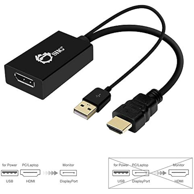 SIIG CE-H22W11-S1 0.18M HDMI + USB DISPLAYPORT BLACK VIDEO CABLE ADAPTER – VIDEO CABLE ADAPTERS (0.18M, HDMI + USB, DISPLAYPORT, MALE, FEMALE, RIGHT) - Image 2