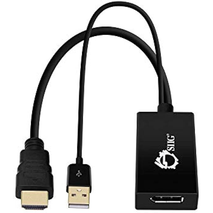 SIIG CE-H22W11-S1 0.18M HDMI + USB DISPLAYPORT BLACK VIDEO CABLE ADAPTER – VIDEO CABLE ADAPTERS (0.18M, HDMI + USB, DISPLAYPORT, MALE, FEMALE, RIGHT) - Image 1