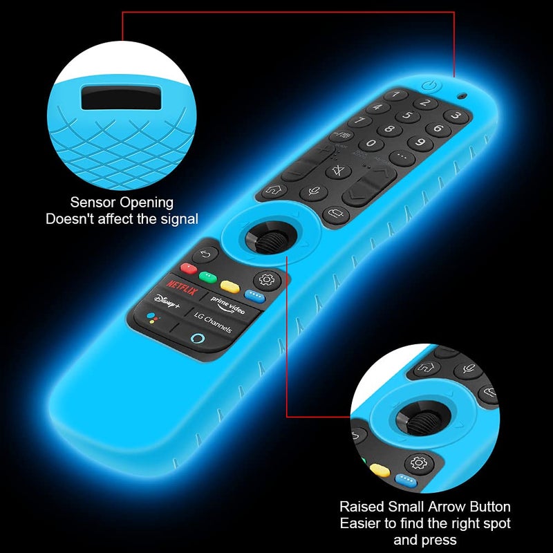 Winceed Silicone Case for LG MR21GA MR21GC Remote Control [Shockproof] Anti-Slip Protective Cover for LG MR22GA MR22GN MR23GA MR24GN Magic Remote 2021-2024 Case Sleeve Holder Protector Skin (Glow Blue) - Image 3