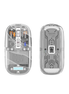 FMOUSE فأرة بلوتوث لاسلكية، ثلاثية الوضع 2.4G/USB-C/بلوتوث، تصل إلى 2400 DPI، إضاءة خلفية RGB متعددة الألوان، فأرة ميكانيكية شفافة للألعاب، فأرة كمبيوتر USB رائعة لا بد منها للألعاب والرياضات الإلكترونية  - Image 1