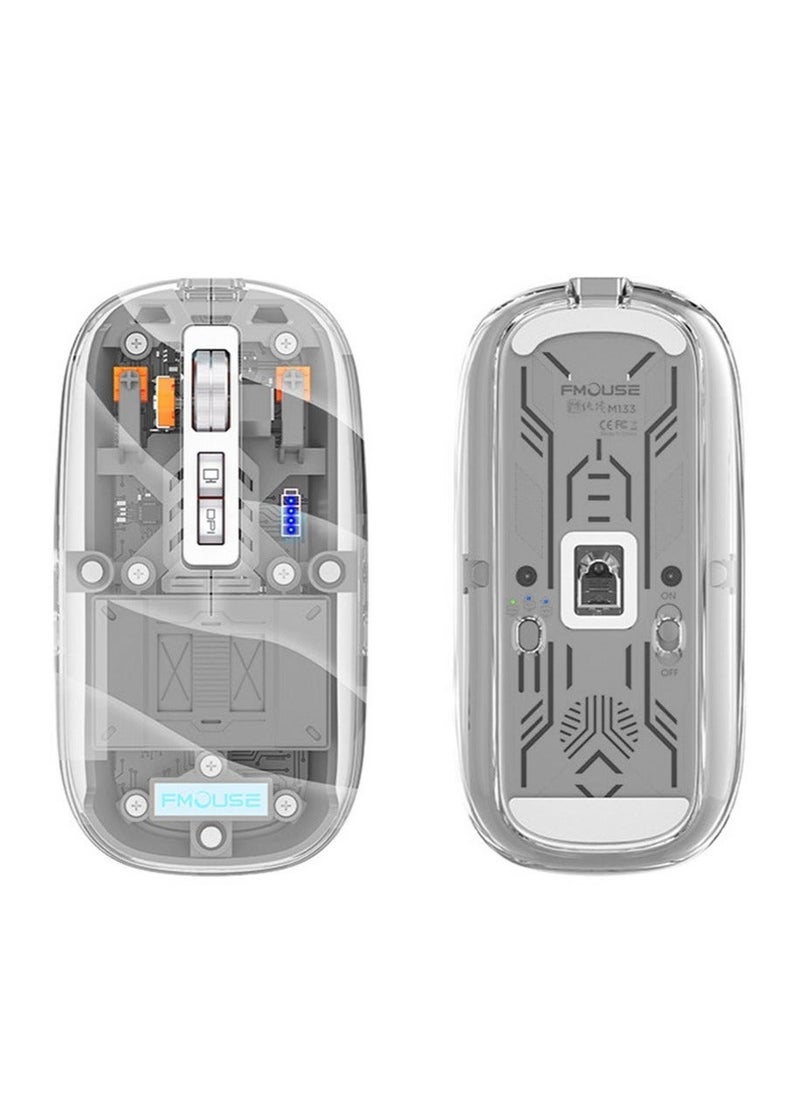 FMOUSE - فأرة بلوتوث لاسلكية، ثلاثية الوضع 2.4G/USB-C/بلوتوث، تصل إلى 2400 DPI، إضاءة خلفية RGB متعددة الألوان، فأرة ميكانيكية شفافة للألعاب، فأرة كمبيوتر USB رائعة لا بد منها للألعاب والرياضات الإلكترونية - Image 1