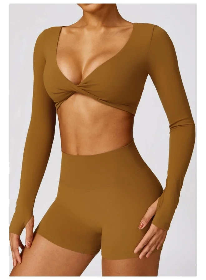 KAWN.YOGA Womens Crop Top Shirt Long Sleeves - Padded Low Impact Workout Yoga Shirt with Removable Built in Bra