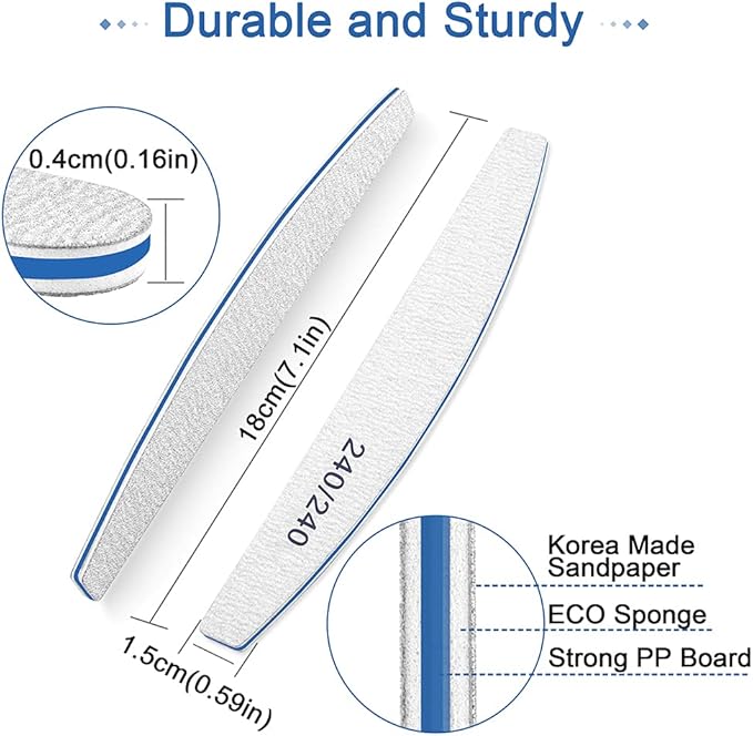 BLESWIN Professional Nail Files 240240 Grit 12 Pcs DoubleSided Emery Boards for Natural Nails Washable and Reusable for Grooming and Styling - Image 2
