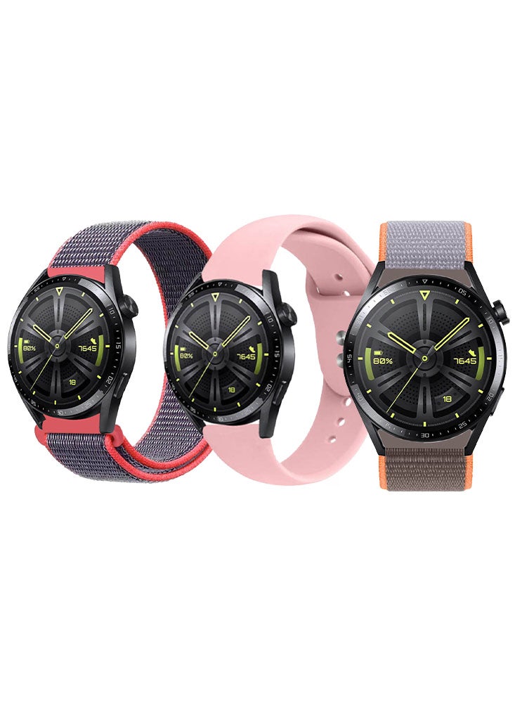 Perfii 3pcs Watchband Bundle Compatible with all Samsung, Huawei, Amazfit, Fitbit and Honor with 22mm band size - Image 1