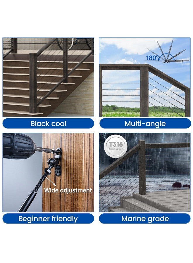 Muzata 20 Pairs 1/8" Black Cable Railing Hardware Kit Swage Toggle Turnbuckle for Wood Post T316 Stainless Steel Deck Cable Railing System Angle 180° Adjustable Stairs 40 Pack CK07 - Image 2
