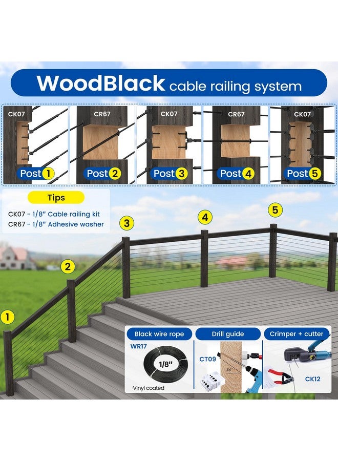 Muzata 20 Pairs 1/8" Black Cable Railing Hardware Kit Swage Toggle Turnbuckle for Wood Post T316 Stainless Steel Deck Cable Railing System Angle 180° Adjustable Stairs 40 Pack CK07 - Image 4