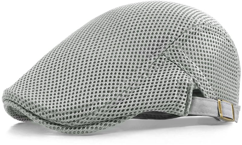 Xinveen Men's Mesh Cap Breathable Summer Newsboy Hat Adjustable Beret Ivy Cap Irish Cabbie Driving Hunting Hats Light Gray - Image 1