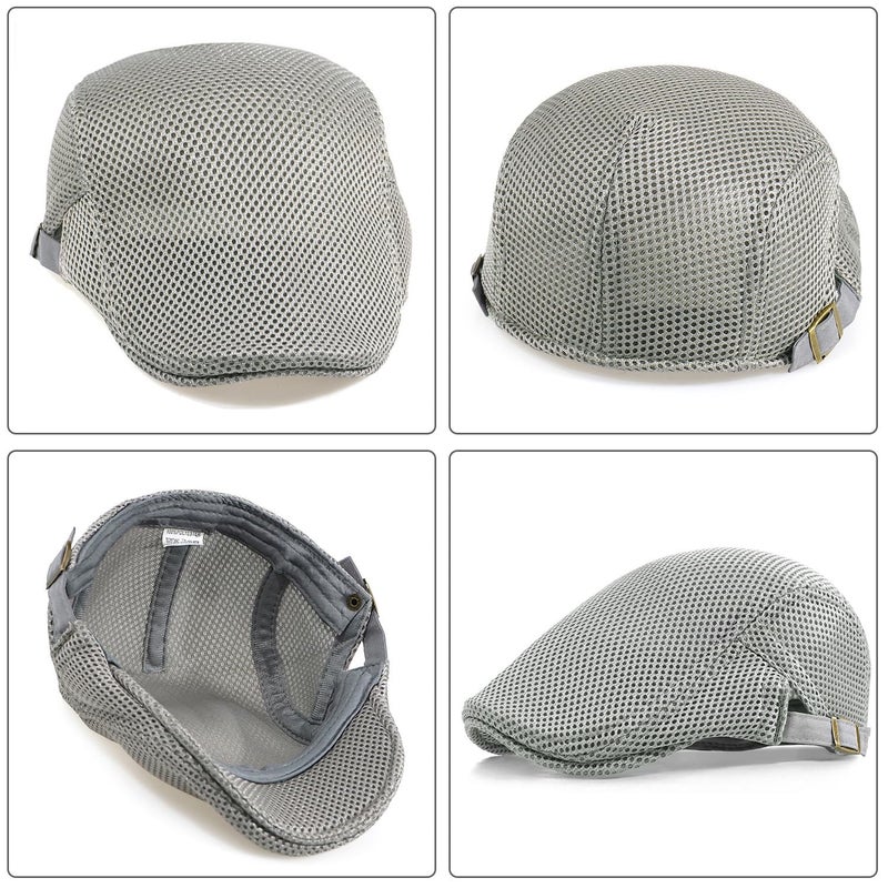 Xinveen Men's Mesh Cap Breathable Summer Newsboy Hat Adjustable Beret Ivy Cap Irish Cabbie Driving Hunting Hats Light Gray - Image 5