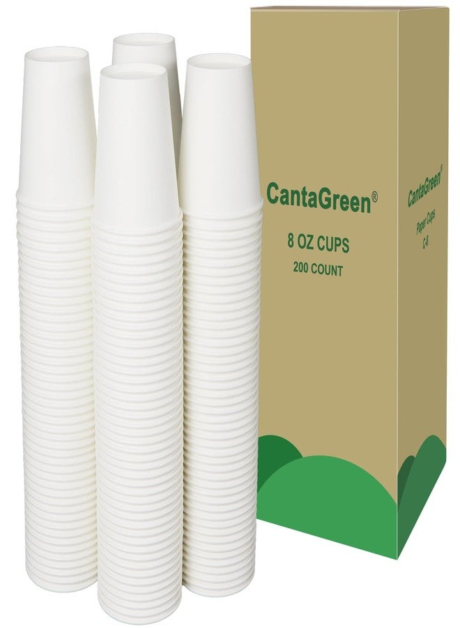 CantaGreen 200 Count 8 OZ Heavy-duty White Paper Coffee Cups, Disposable Hot and Cold Cup - Image 1