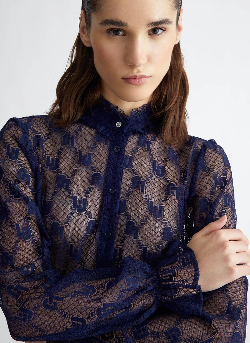 ليو جو قميص دانتيل بشعار