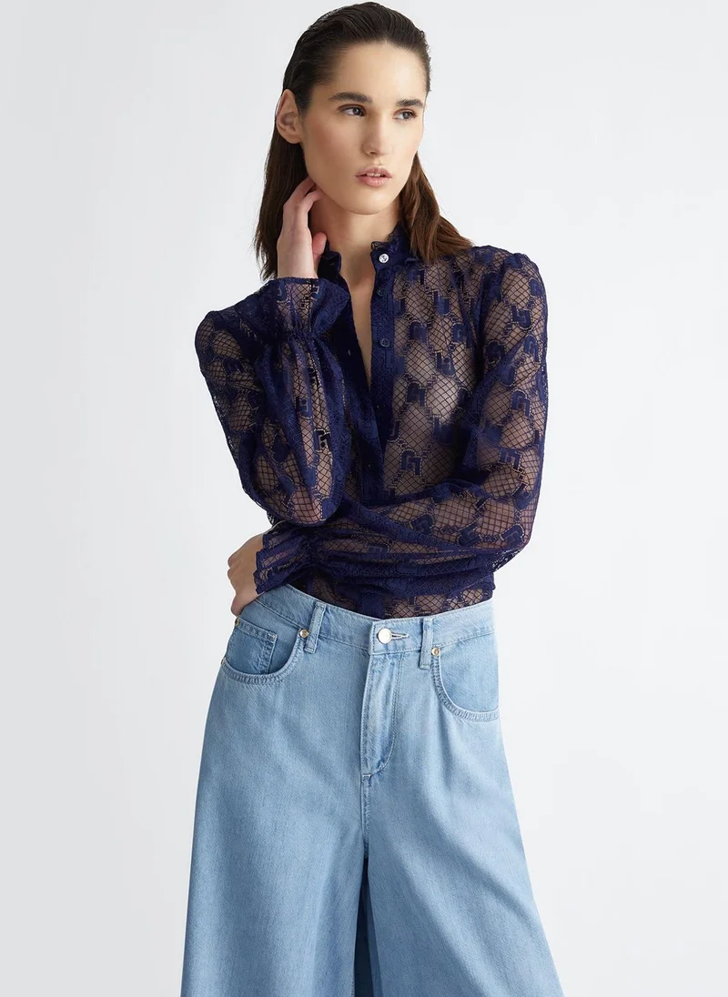 ليو جو قميص دانتيل بشعار