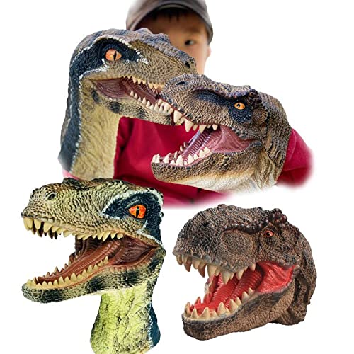 Gemini&Genius Dinosaur Toys Tyrannosaurus Rex and Blue Velociraptor Hand Puppets Dinosaur Animal World Action Figure Set Funny Scared Head Hand Puppets for Home Stage and Class Role Play Toys - Image 1