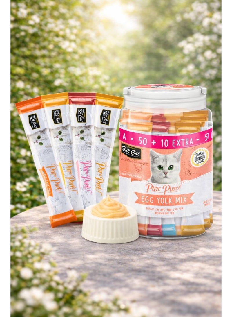 Kit Cat Super Premium Purr Purrée Egg Yolk Mix Liquid Cat Treats Mega Value Pack 50 + 10 Extra Free - Image 1