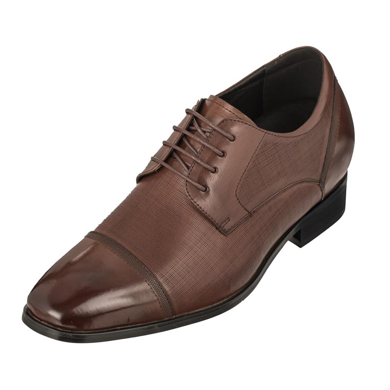 CALTO Mens Invisible Height Increasing Elevator Shoes Dark Brown Premium Leather Laceup Formal Oxfords 32 Inches Taller Y40551 Size 9 DM US