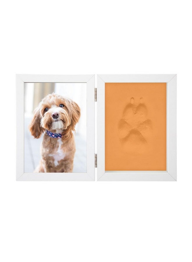 BABIES BLOOM Dog or Cat Paw Print with Photo Frame, Pet Paw Print Impression Kit, Dog or Cat Clay Pawprint Keepsake Wooden Photo Frame (Double Fold) (Orange) - Image 1