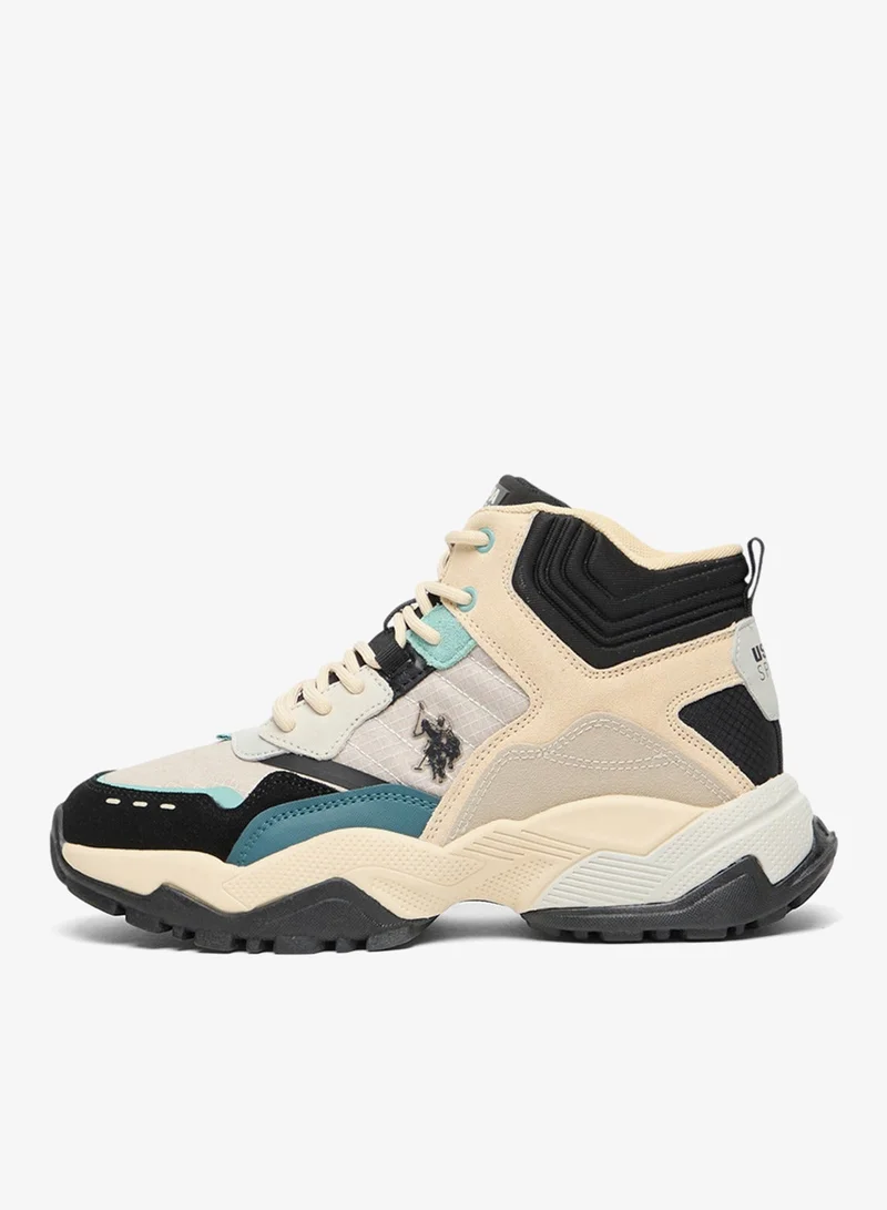 U.S. Polo Assn. Women's Beige High-Top Sneakers - Rugged Style with Durable Sole and Multi-Color Accents for Outdoor Wear